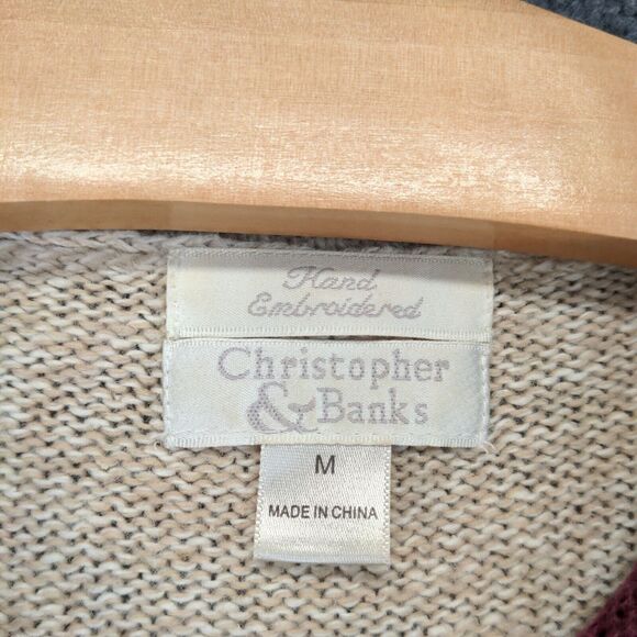Christopher & Banks Hand Embroidered Sweater Womens Size M Tan Wool Blend - Picture 11 of 12